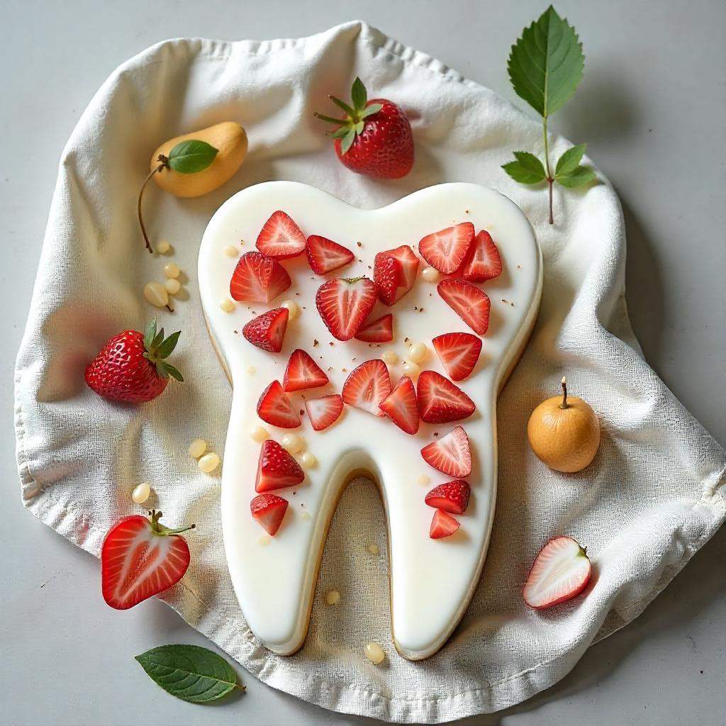 Healthy foods for strong teeth – cheese, apples, yogurt, and leafy greens arranged on a plate.